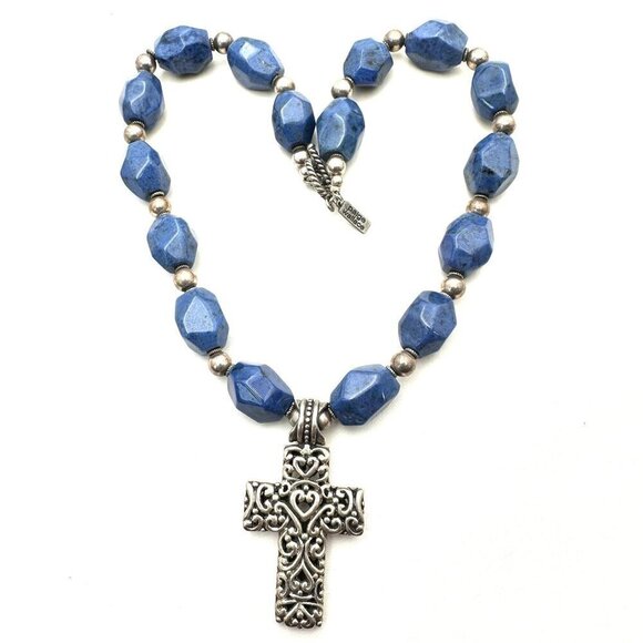 Designer Womens Necklace Sterling Silver Lapis Lazuli Cross Pendant 126 Grams - Picture 1 of 5